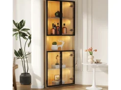 Vitrine 62x32x160 cm - con iluminação LED - 4 portas de vidro temperado - acabamento carvalho - MDF - Natural