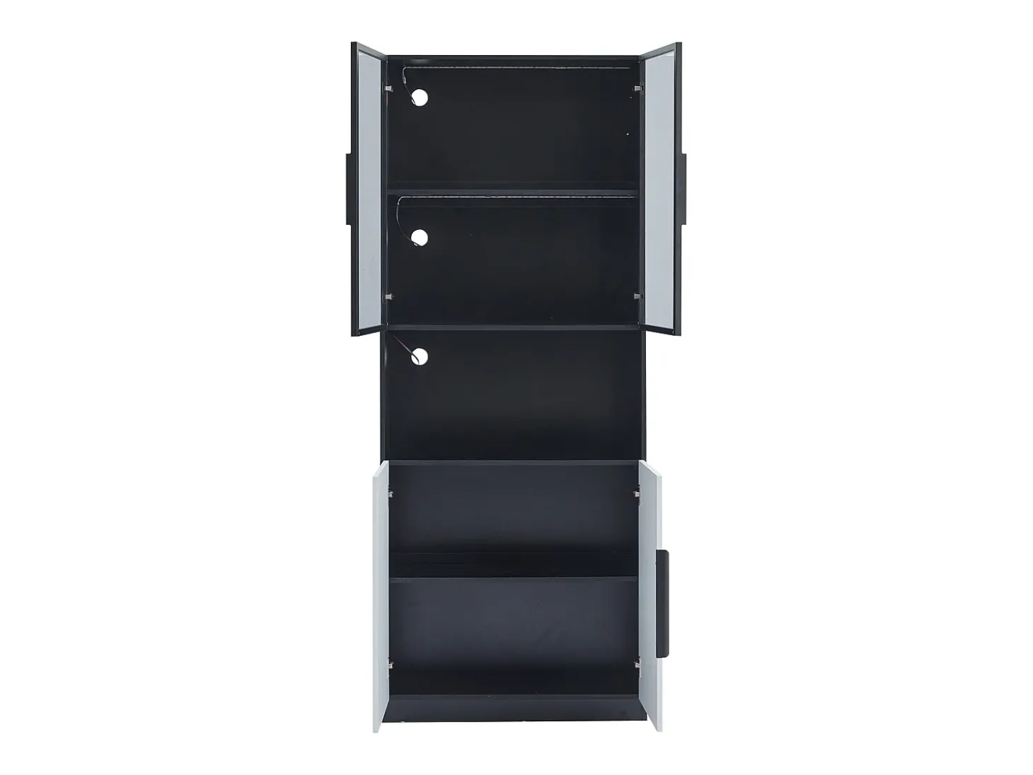 Vitrine 80x30x200 cm com LED - 4 portas (2 portas de vidro) - Branco e Preto