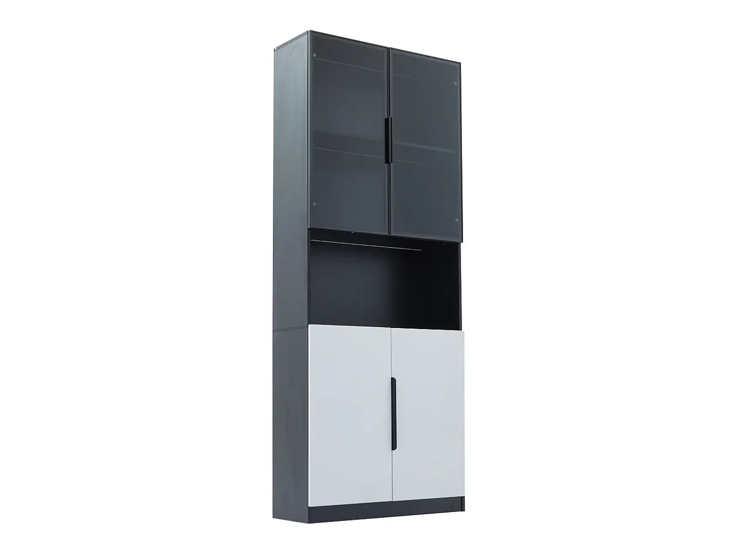 Vitrine 80x30x200 cm com LED - 4 portas (2 portas de vidro) - Branco e Preto