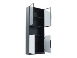 Vitrine 80x30x200 cm com LED - 4 portas (2 portas de vidro) - Branco e Preto