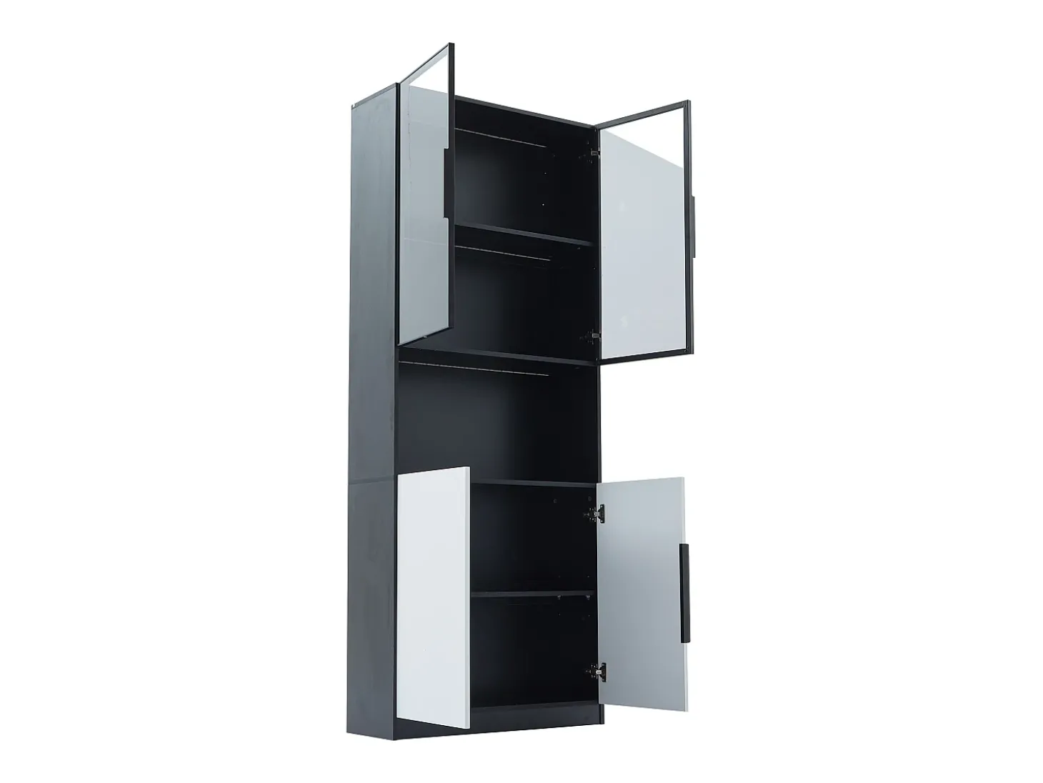 Vitrine 80x30x200 cm com LED - 4 portas (2 portas de vidro) - Branco e Preto