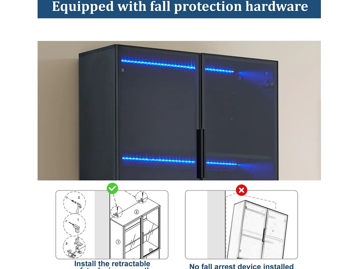 Vitrine 80x30x200 cm com LED - 4 portas (2 portas de vidro) - Branco e Preto