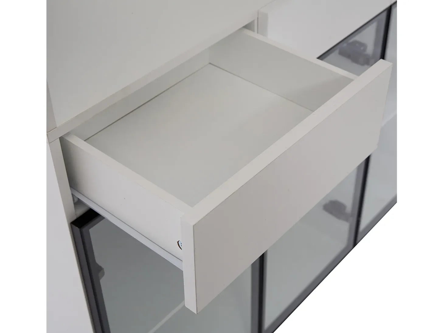 Vitrine 120x36x200 cm com LED - 6 portas de vidro e 3 gavetas - Branco
