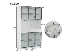 Vitrine 120x36x200 cm com LED - 6 portas de vidro e 3 gavetas - Branco