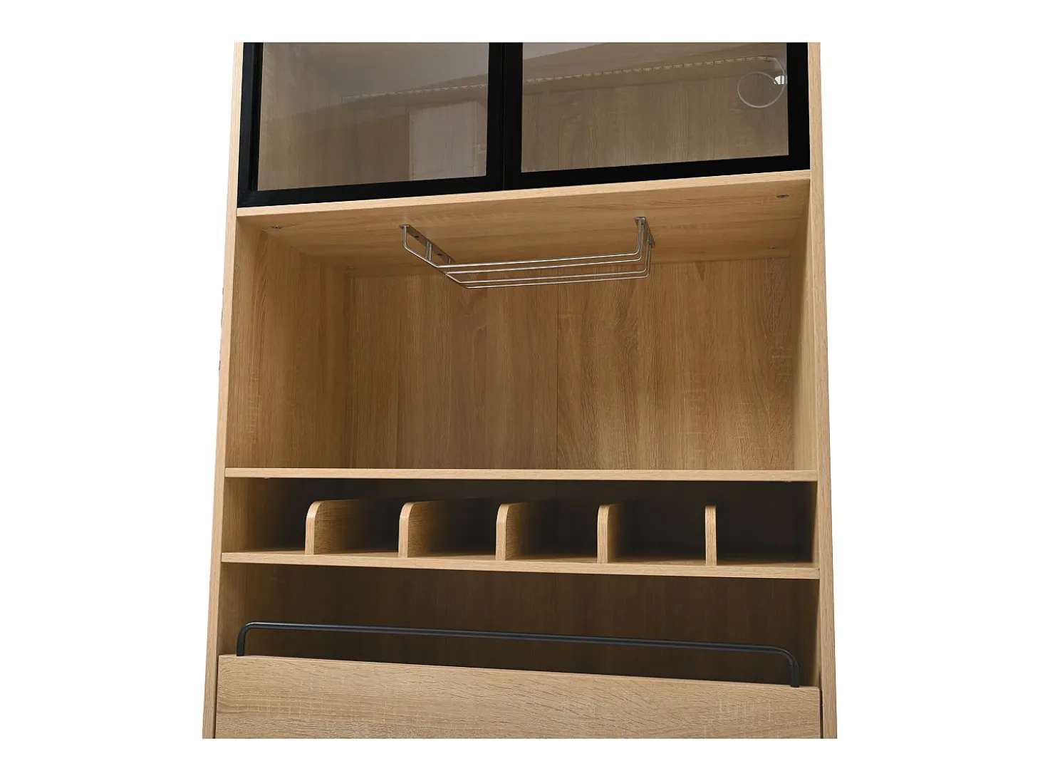 Vitrine 80x40x180 cm com LED - 2 portas e 2 gavetas - prateleiras abertas - Natural