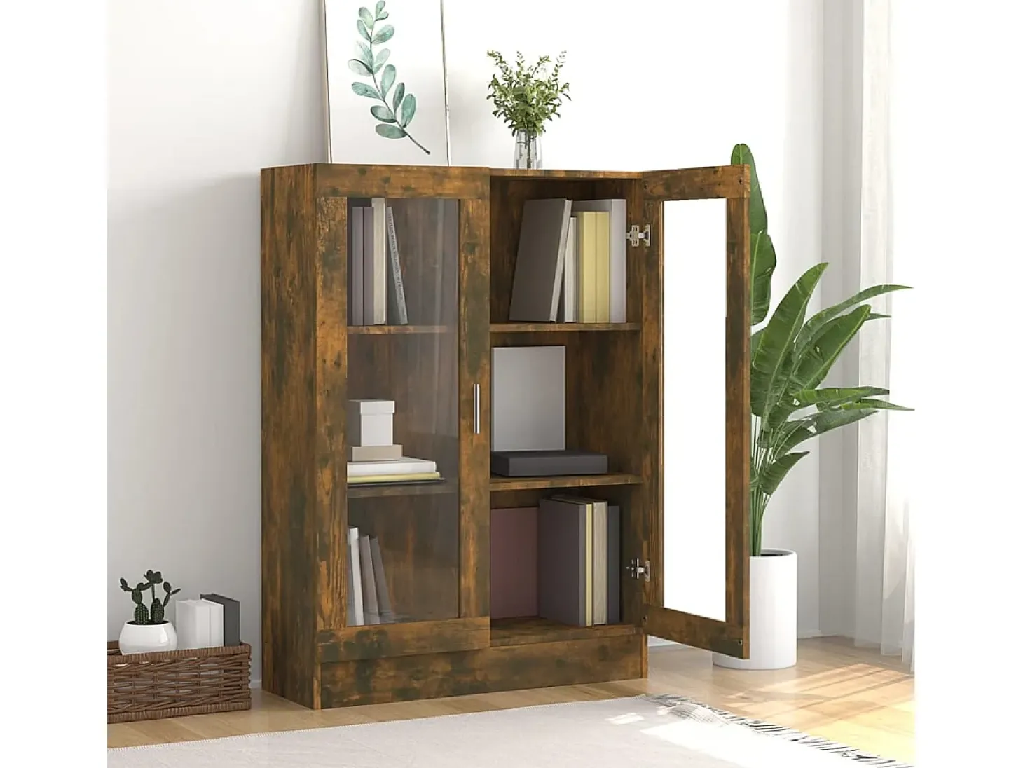 Vitrine 82,5x30,5x115 cm derivados de madeira carvalho fumado PT717678