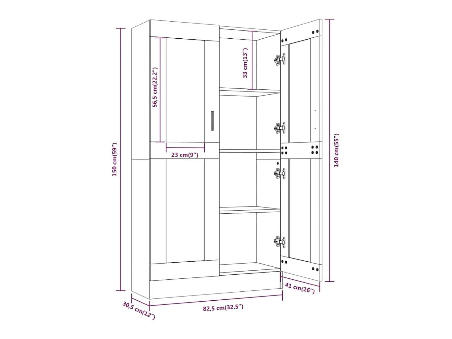 Vitrine 82,5x30,5x150 cm derivados de madeira cinzento sonoma