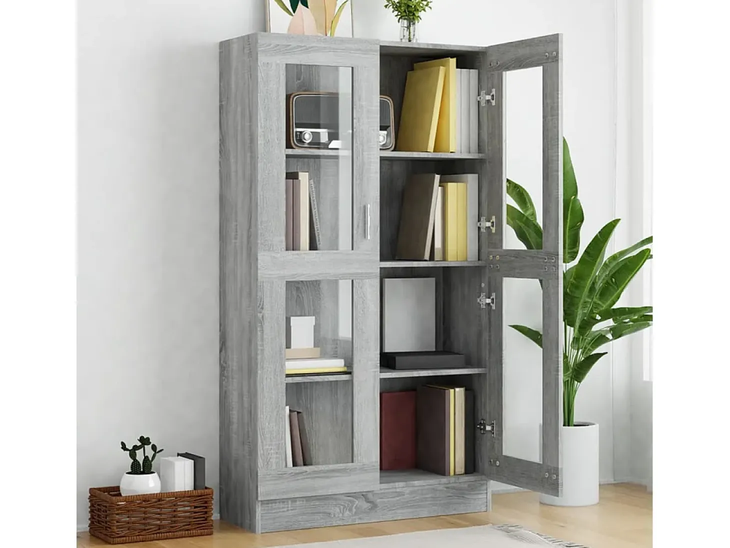 Vitrine 82,5x30,5x150 cm derivados de madeira cinzento sonoma