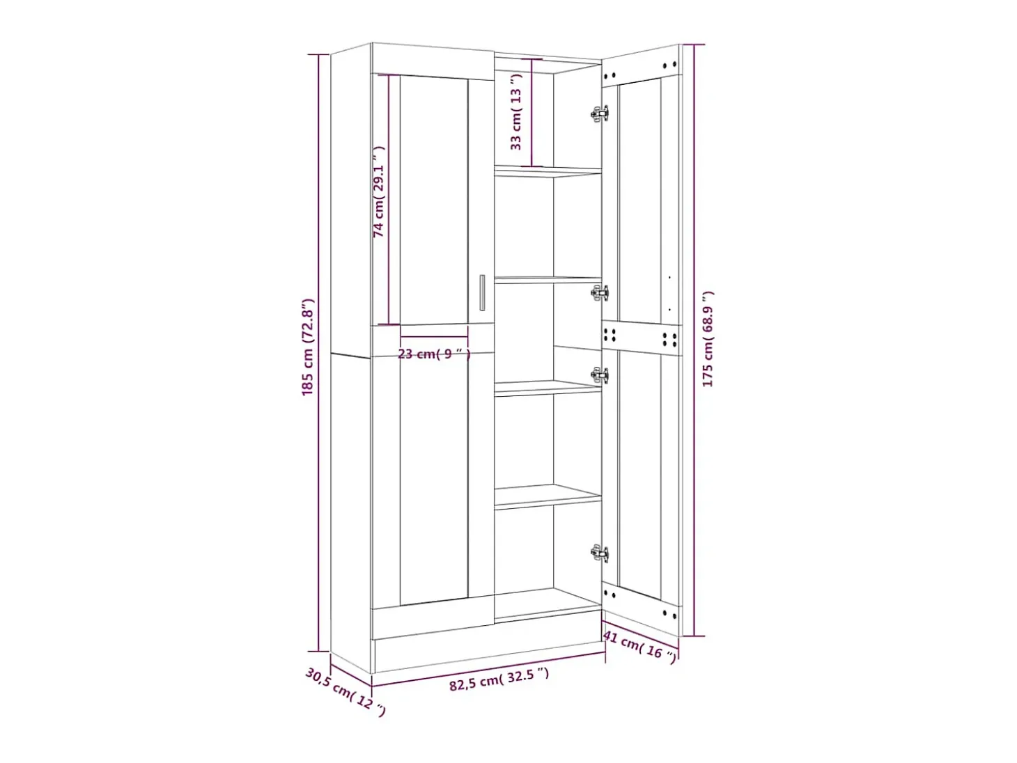 Vitrine 82,5x30,5x185 cm derivados de madeira carvalho fumado