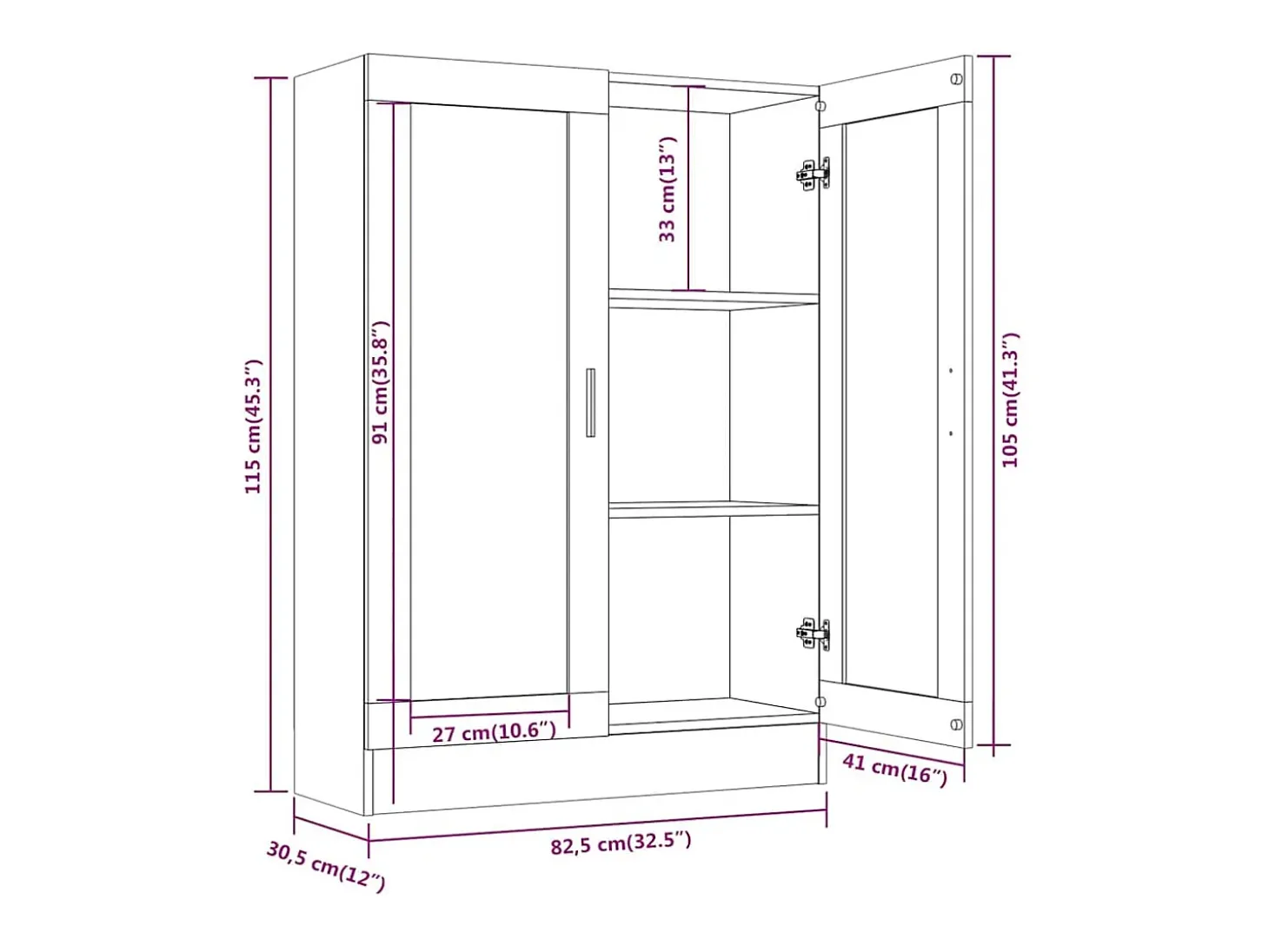 Vitrine 82,5x30,5x115 cm derivados de madeira cinzento sonoma
