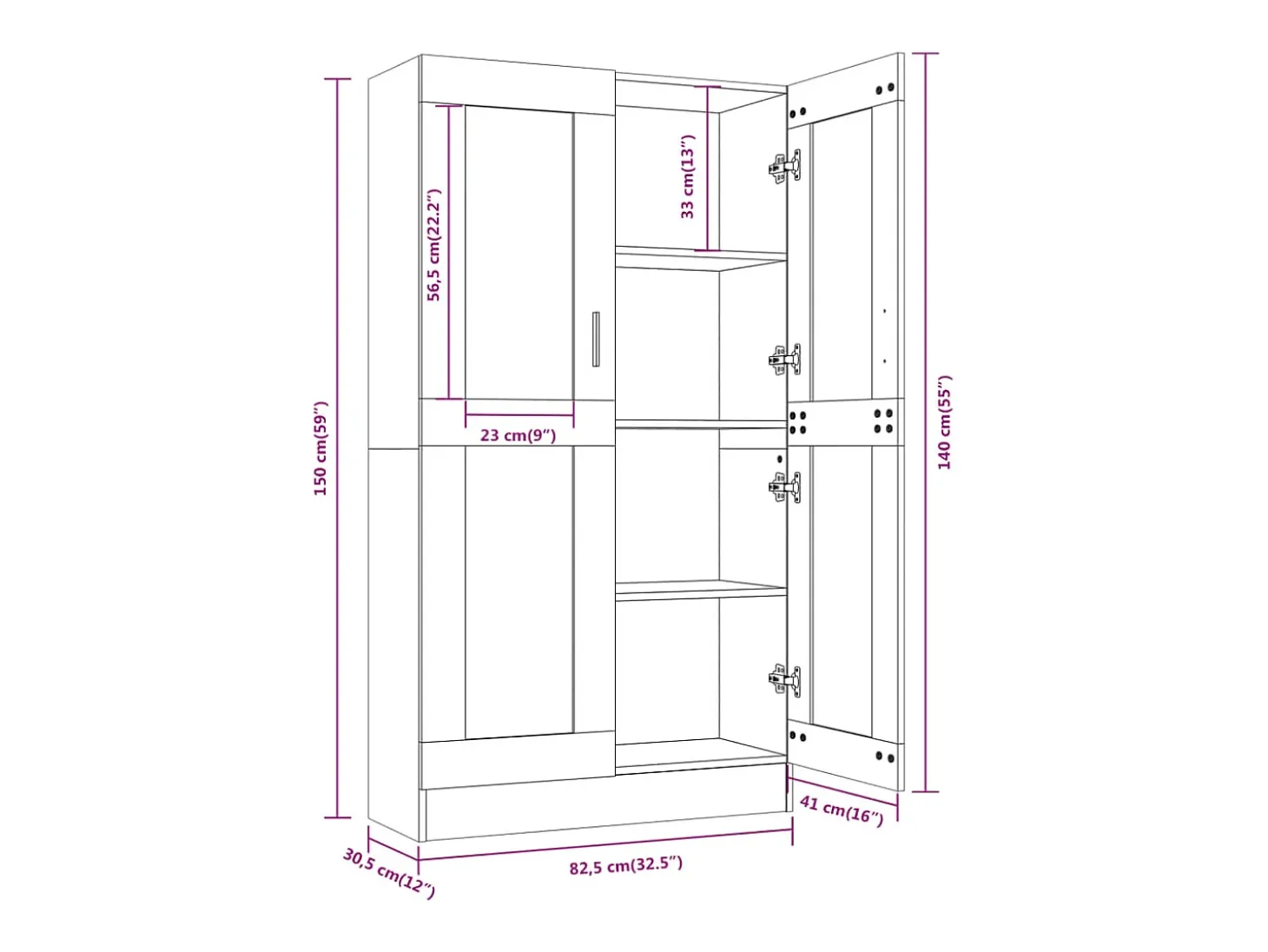 Vitrine 82,5x30,5x150 cm derivados de madeira carvalho fumado
