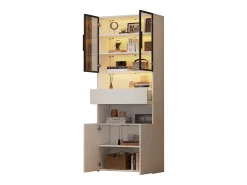 Vitrine 70x30x200cm - com 1 gaveta e 4 portas - com iluminação LED - painéis de partículas - branco