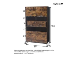 Vitrine 80x40x138cm com 2 portas e 2 gavetas em acrílico, LED incluso, corpo nas cores marrom e preto
