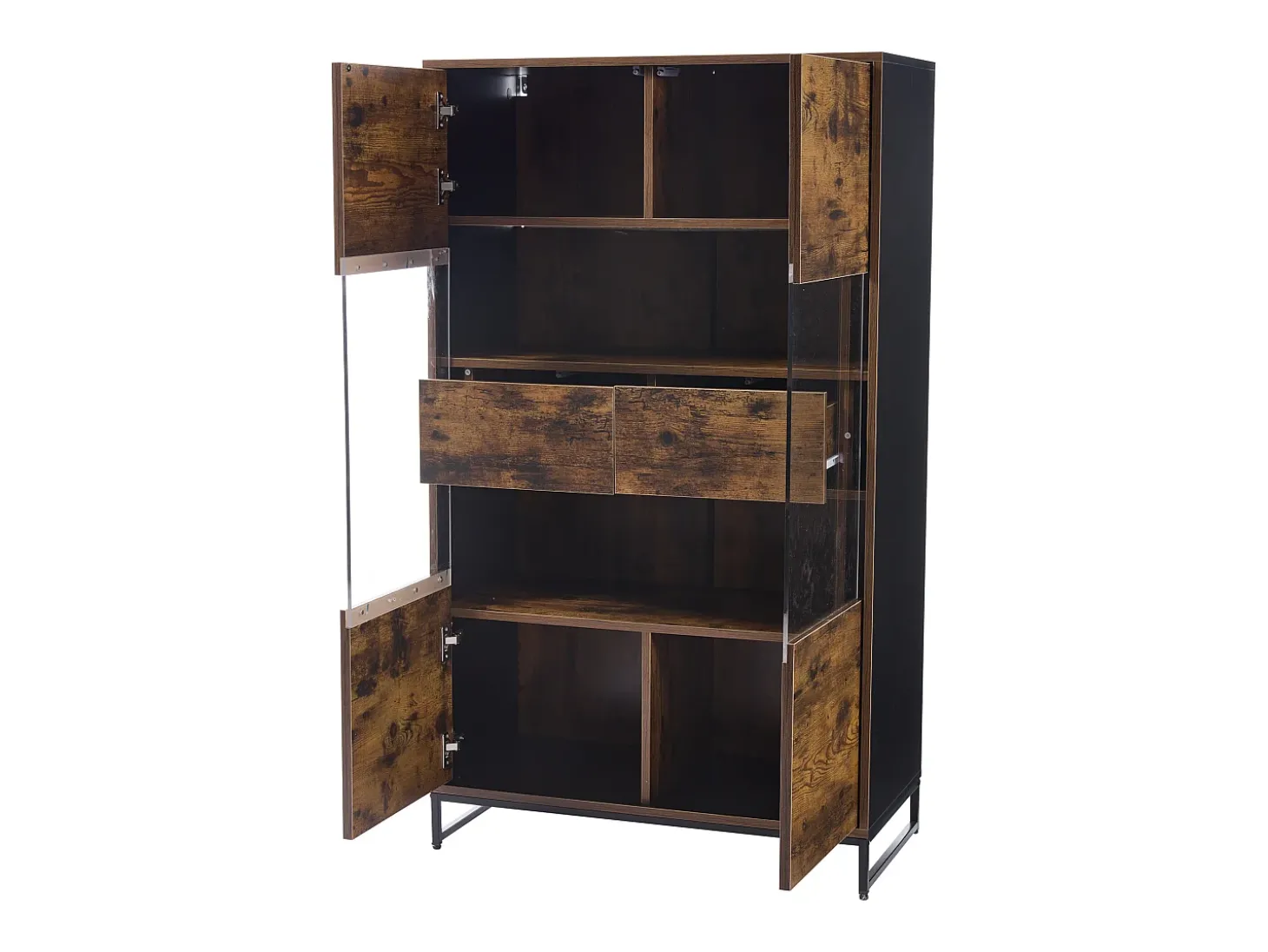 Vitrine 80x40x138cm com 2 portas e 2 gavetas em acrílico, LED incluso, corpo nas cores marrom e preto