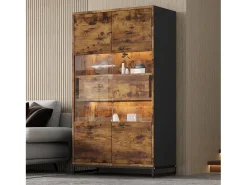 Vitrine 80x40x138cm com 2 portas e 2 gavetas em acrílico, LED incluso, corpo nas cores marrom e preto