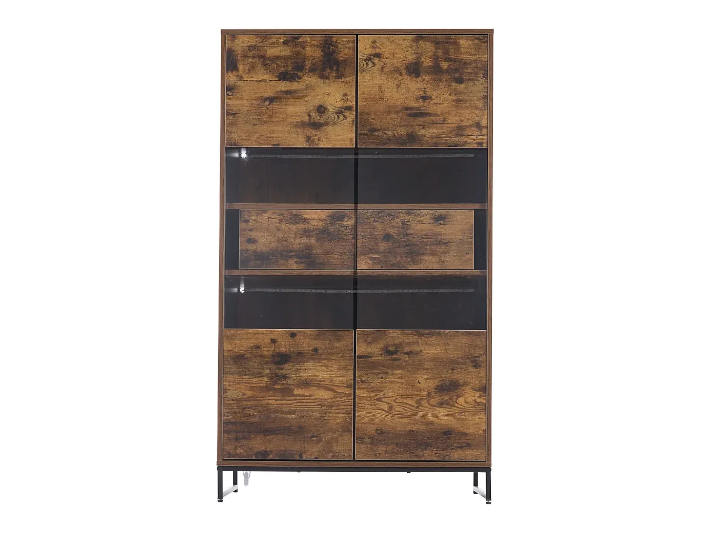 Vitrine 80x40x138cm com 2 portas e 2 gavetas em acrílico, LED incluso, corpo nas cores marrom e preto