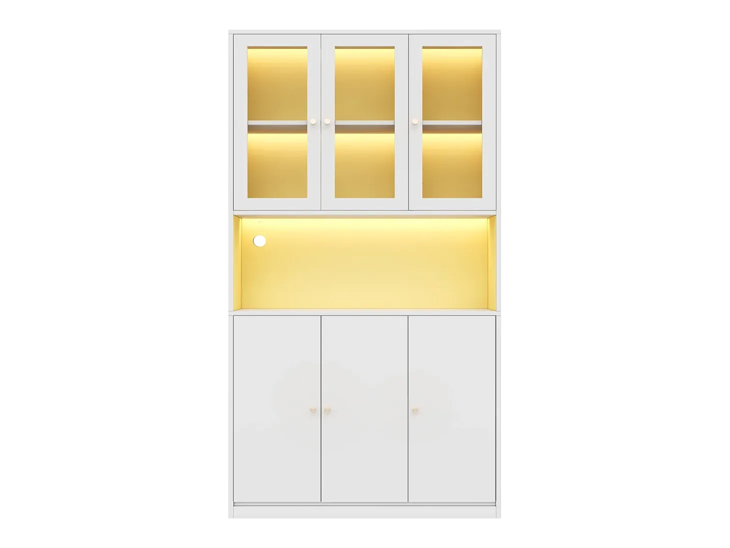 Vitrine/estante de vidro 100×35×200 cm - con iluminação LED - prateleiras abertas e 6 portas - MDF - branco