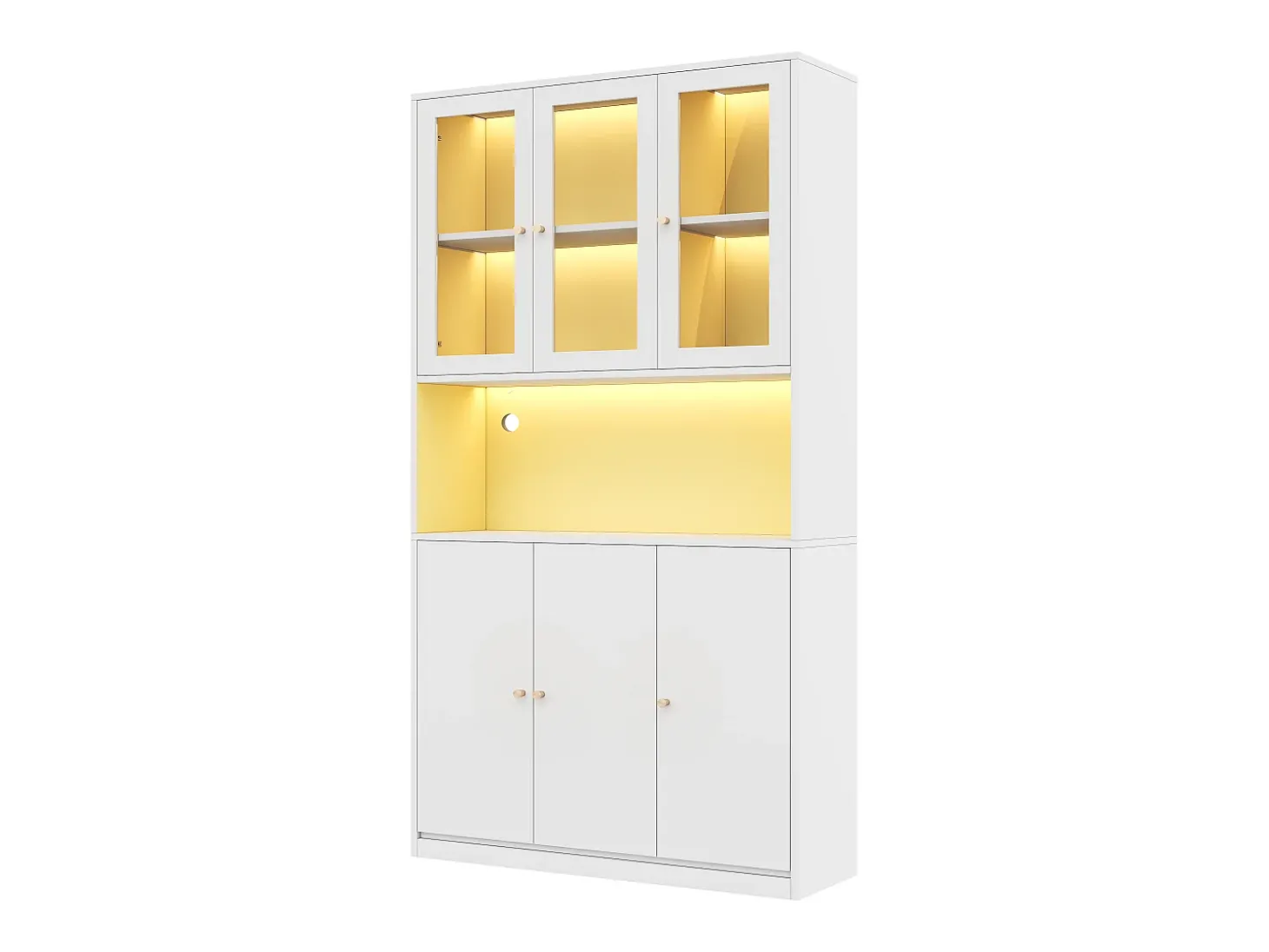 Vitrine/estante de vidro 100×35×200 cm - con iluminação LED - prateleiras abertas e 6 portas - MDF - branco
