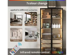 Vitrine、Móveis de casa de banho com LED - 2 gavetas grandes e 2 portas de vidro - Natural