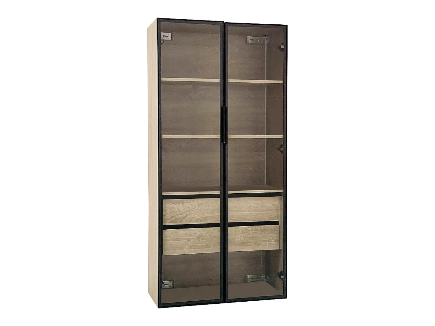 Vitrines、Móveis de casa de banho com LED - 2 gavetas grandes e 2 portas de vidro - Natural
