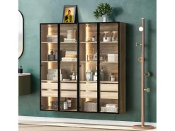 Vitrines、Móveis de casa de banho com LED - 2 gavetas grandes e 2 portas de vidro - Natural