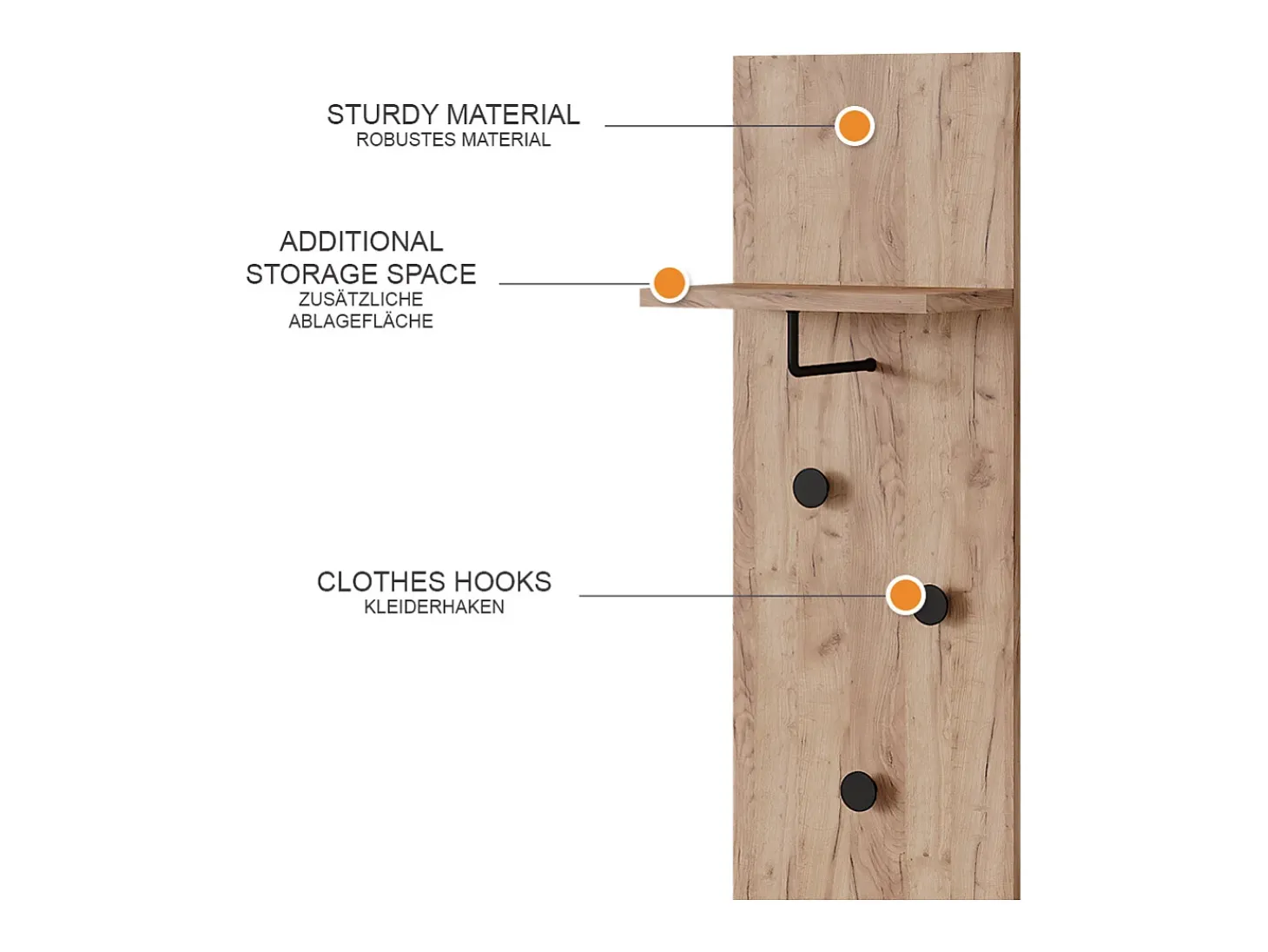 Wandgarderobe carvalho goldkraft 36x21.6x135 siri