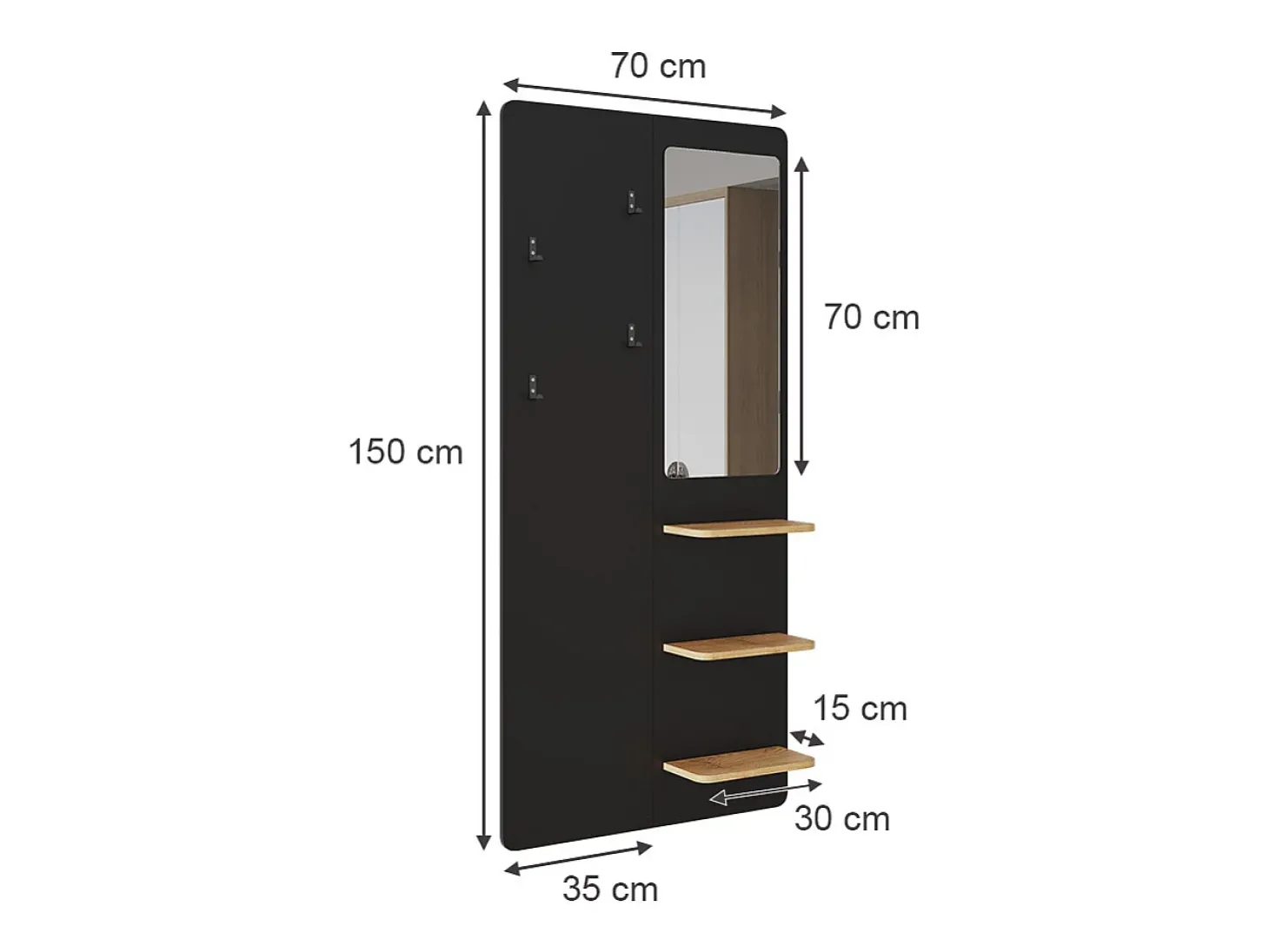 Wandgarderobe preto/carvalho 70x15x150 jochen