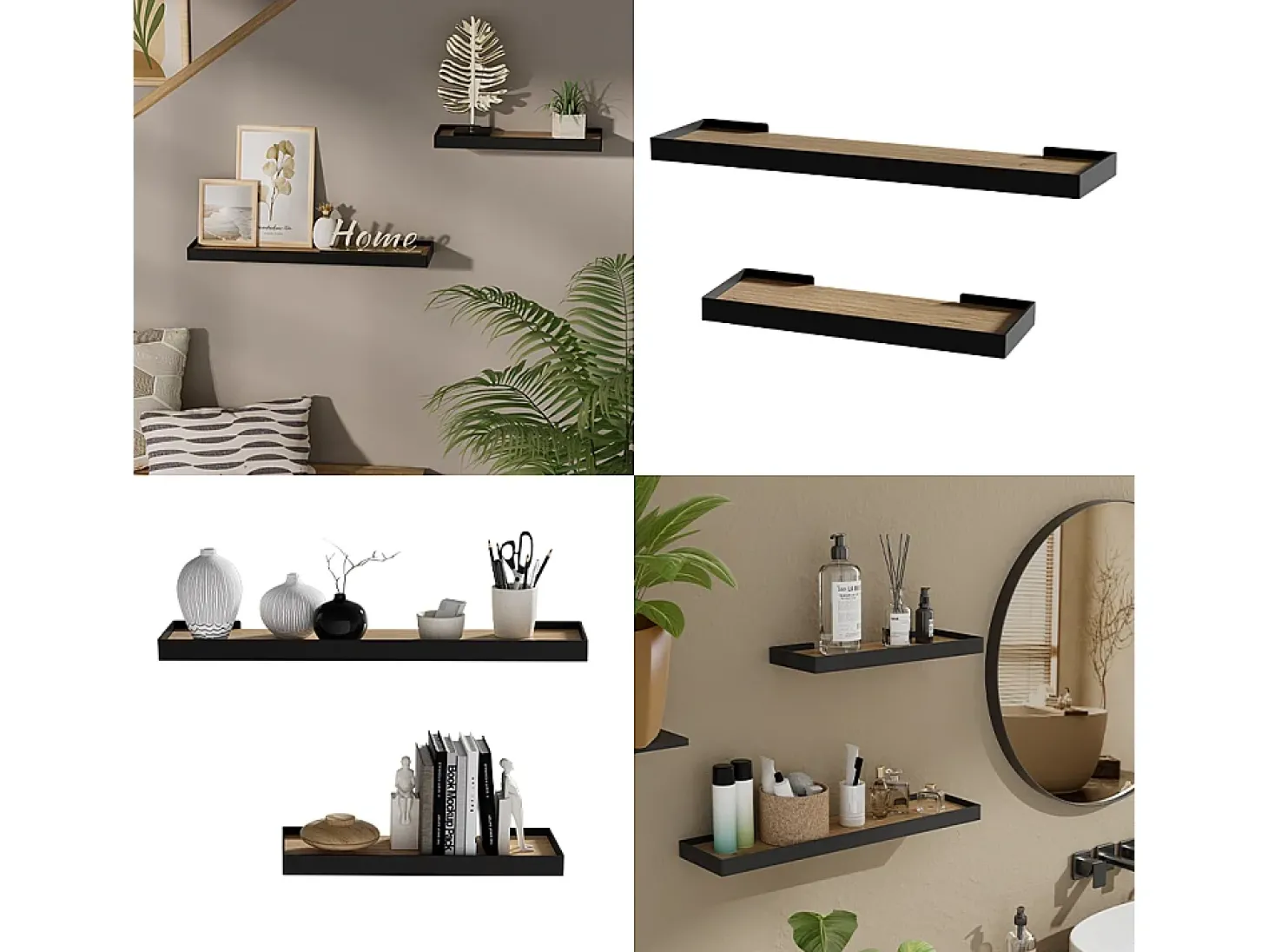 Wandregal preto/carvalho 60x15x3 erni