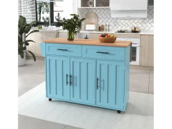 129x46x91,5cm Carrinho de cozinha, carrinho de sala de jantar, bancada dobrável, armário de arrumação, azul